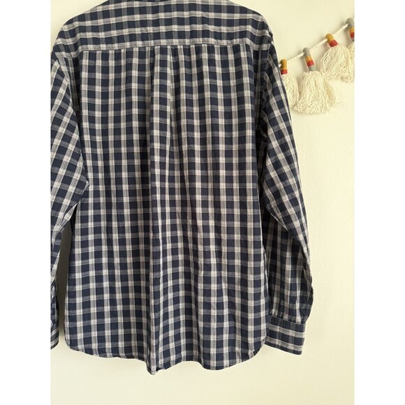 Billy Reid Navy Plaid Johns Button Down Long Sleeve Top Preppy Classic Mens L - Picture 11 of 11